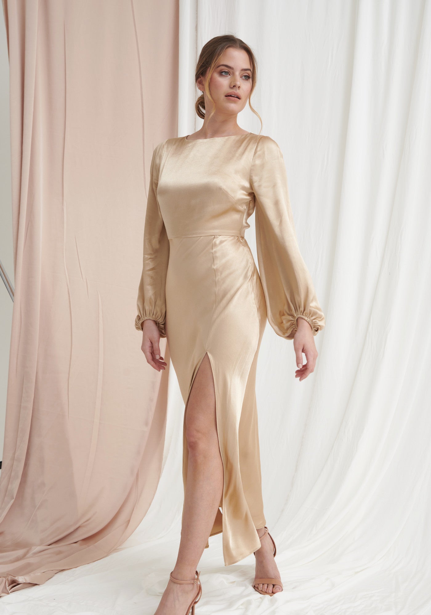 satin dress with sleeves